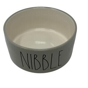 Rae Dunn By Magenta NIBBLE Gray Ceramic Pet Food Water Bowl Dog Cat Farmhouse 6"